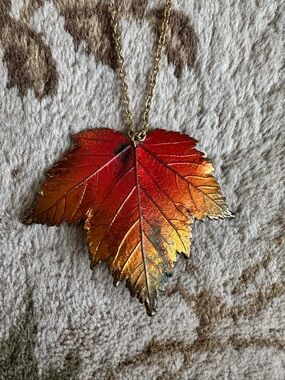 Autumn Leaf Pendant Necklace in Red and Orange